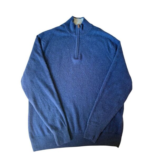 Daniel Bishop CASHMERE Sweater large Navy Blue Mock Neck 1/4 Zip - Picture 1 of 7